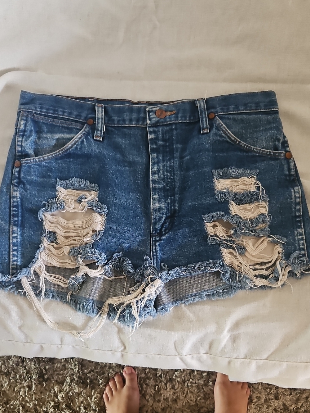 Wrangler Distressed Denim Cutoff Shorts - Blue